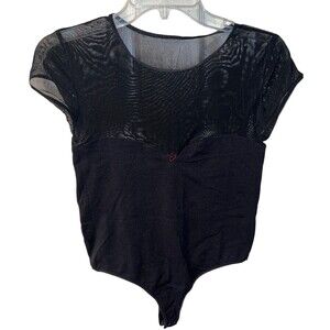 Bebe 2B Bodysuit Top womens M/L Sweetheart Neck Sheer dark romantic grunge USA